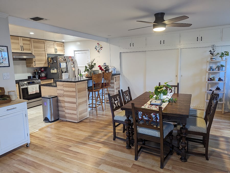 Shared kitchen and dining space
