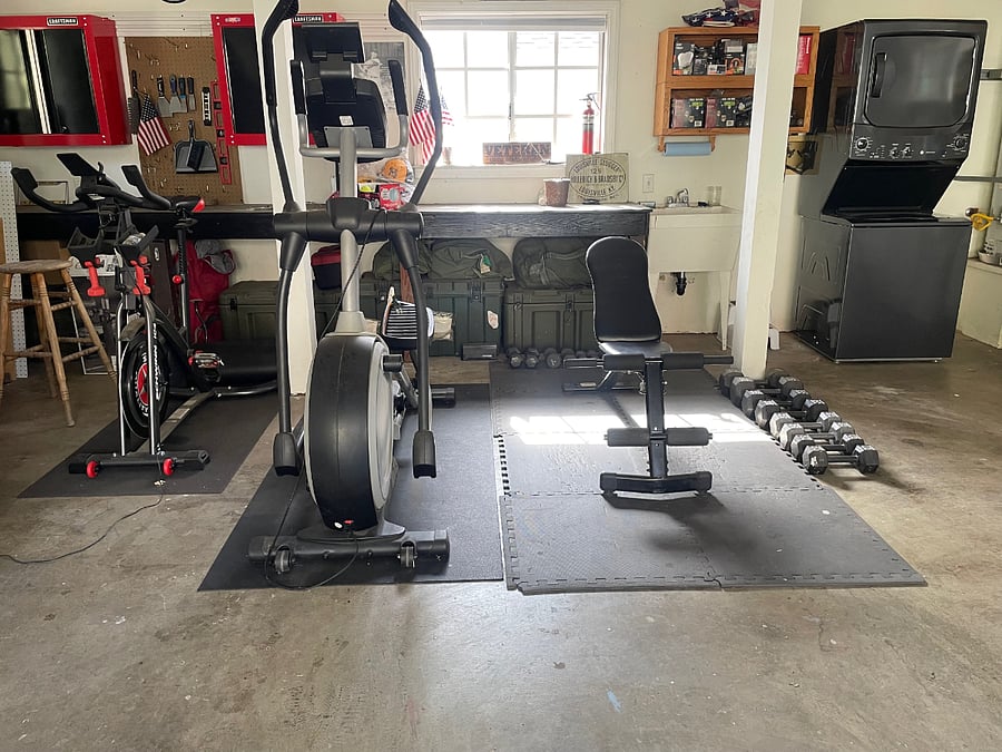 Garage gym with washer/dryer