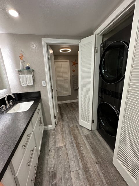 Full size LG washer/dryer in the doors to the right. Shower and toilet through double doors straight ahead.