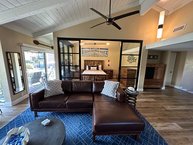 Custom glass-enclosed bedroom. 17 foot ceilings