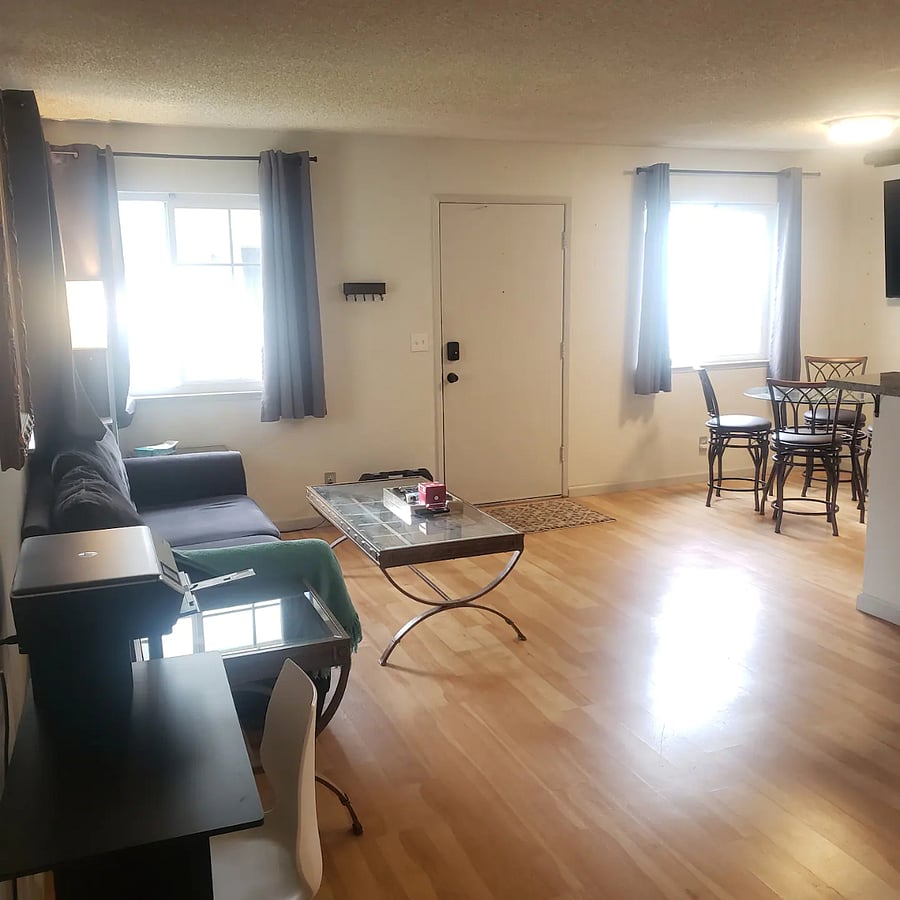 Open concept design to maximize space for living room and dining area