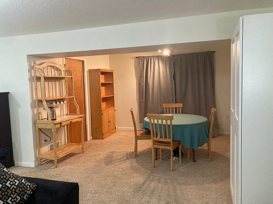 Another angle. Darkening curtains on the sliding doors facing East, for daytime sleepers wanting to avoid that morning light. 