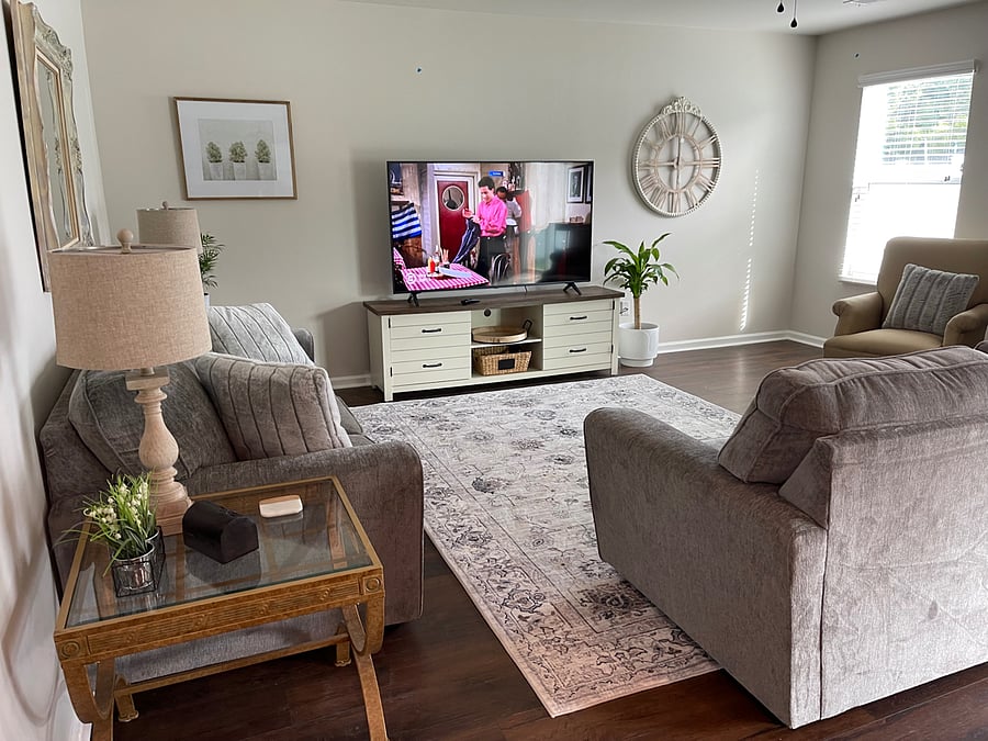 Den and large smart tv in shared space