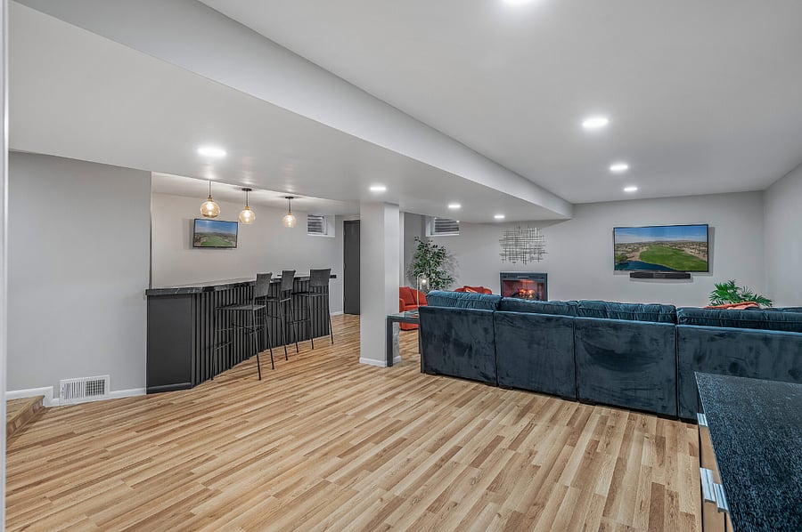 Family room and wet bar.