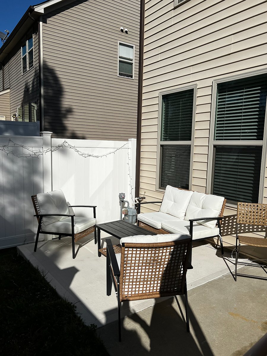 Patio, with large umbrella and gas grill
