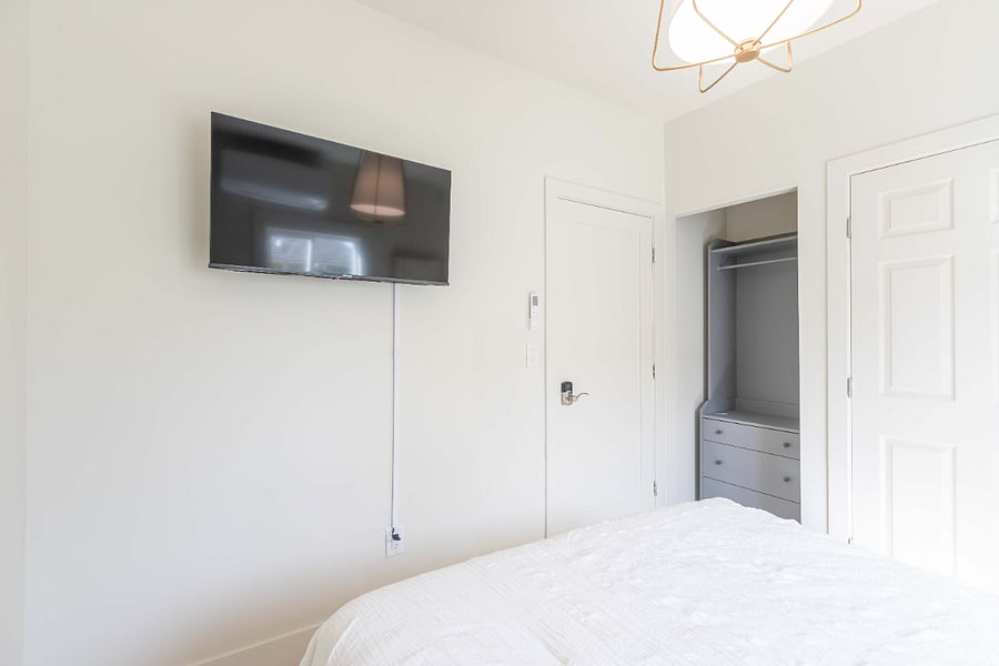 Smart TV and small fridge in the room

