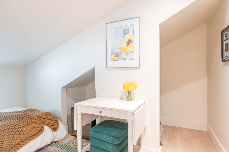 Walk-in closet. Quiet mini-split AC in room with remote control