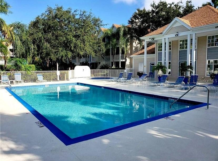 Heated pool and club house with a gym