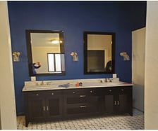 Newly remodeled master bath includes double sink vanity.