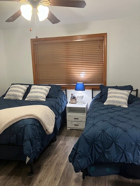 Bedroom has 1 full bed and 1 twin bed