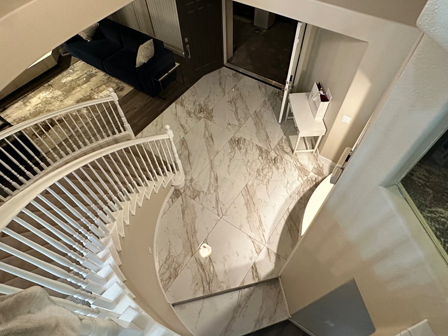 Spiral staircase view from downstairs