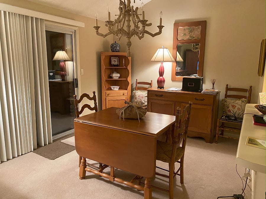 Dining room. Placemats must be used on all wood furniture.