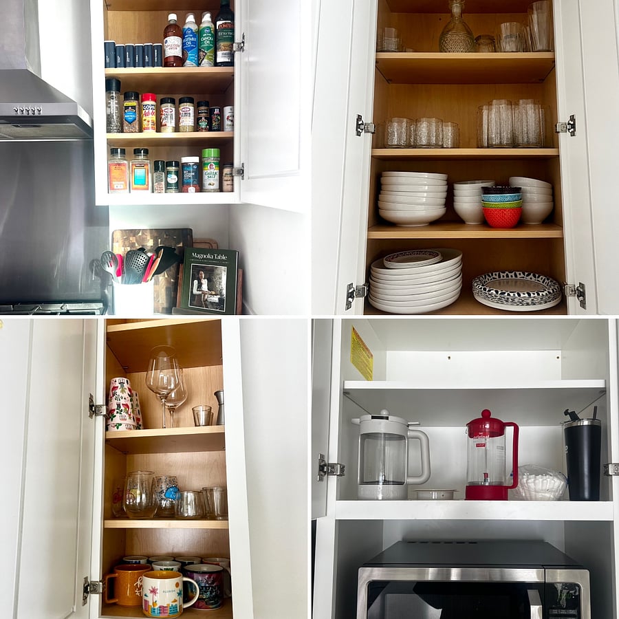 Assortment of Cups | Dishware & Flatware | Variety of Spices | Cutting boards | Cooking & Baking Oils | French Press Coffee Makers
