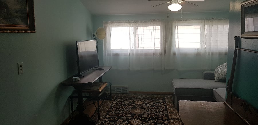 Living room with convertible couch.