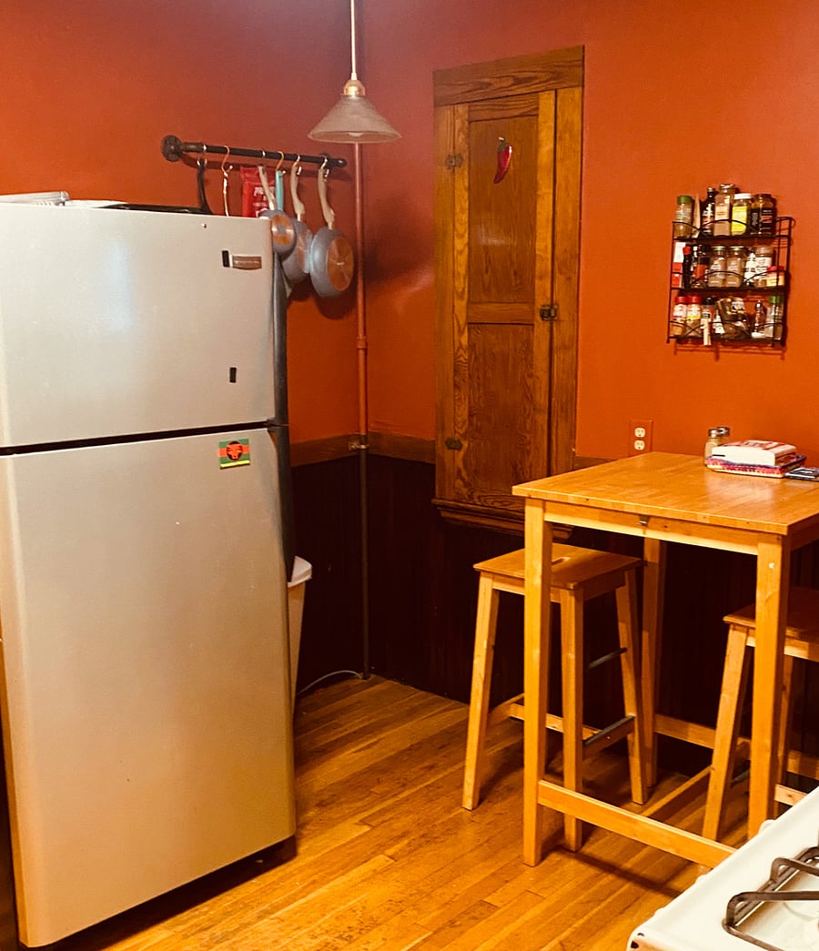 Refrigerator is larger than it looks and includes many condiments to get you started. 