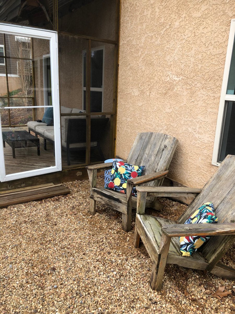 Adirondack chairs in outside seating area