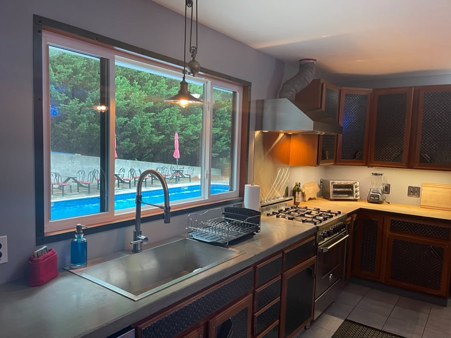 Shared Kitchen Concrete Counter Top & Sink, Gas Stove
