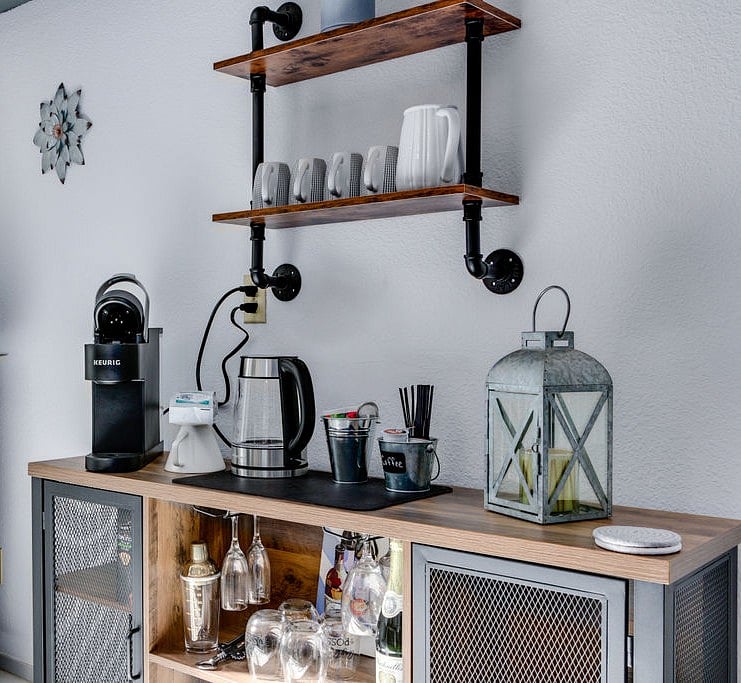 coffee, tea and wine bar in kitchenette