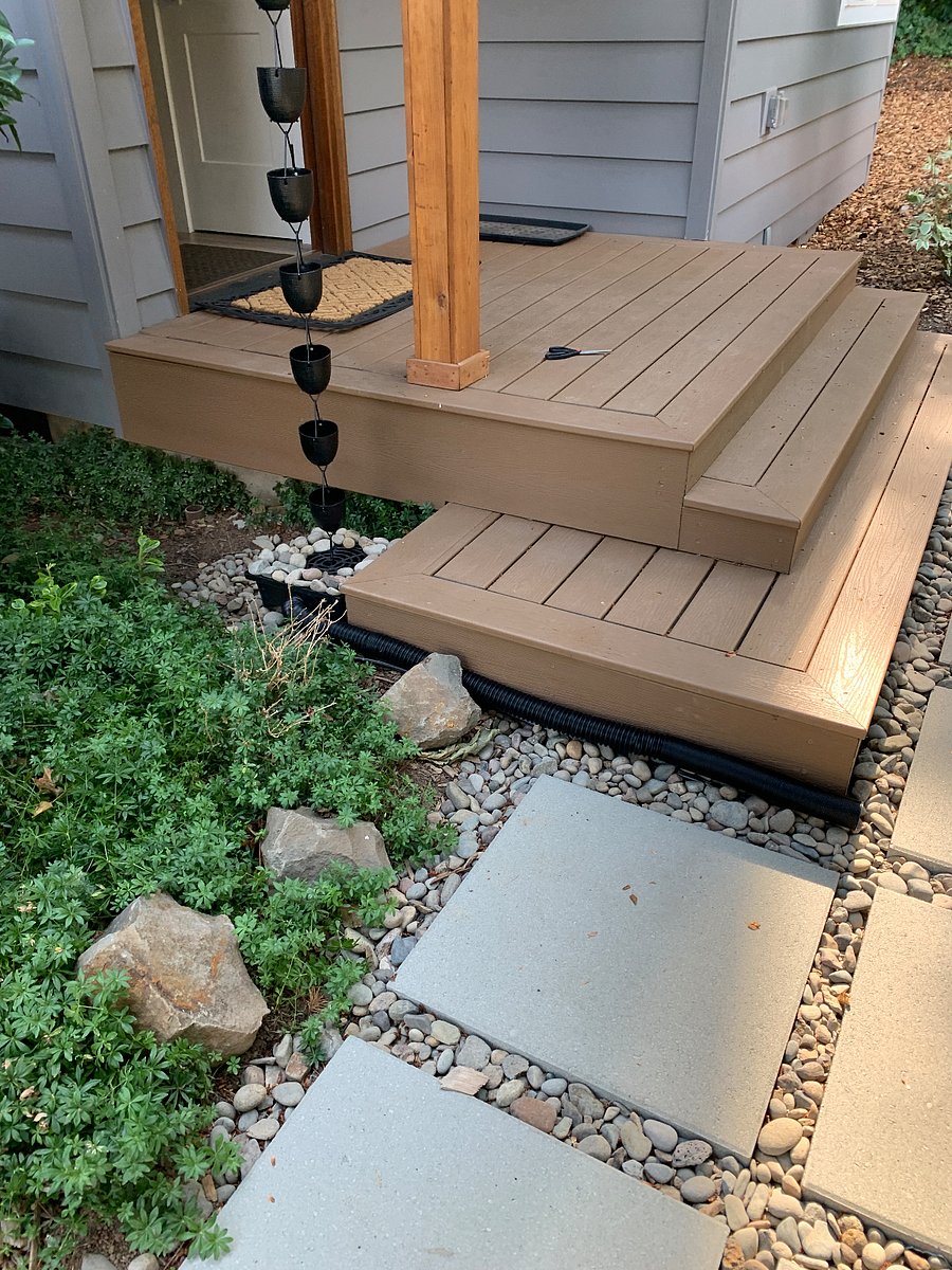 Front porch decking steps, watch your step!