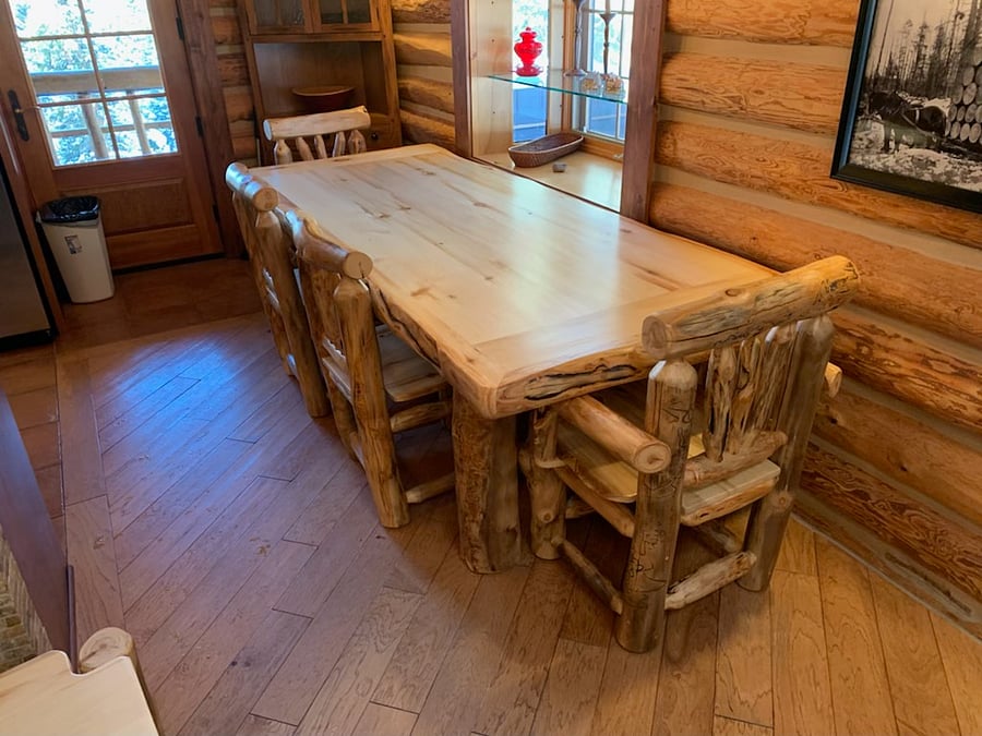 ASPEN DINING TABLE FOR 6 + HAS 3 BAR STOOLS IN KITCHEN