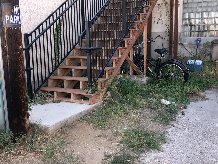 REAR EXT STAIR TO TAKE TRASH, PARK YOUR BIKE, AND UNLOAD LUGGAGE HERE IF YOU WANT