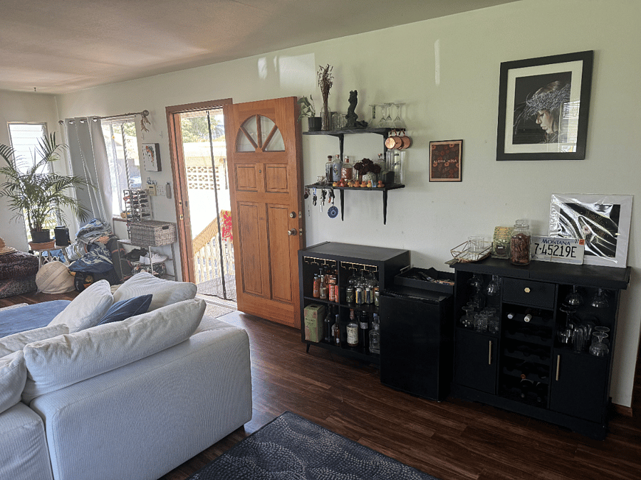 Living Room with stocked bar