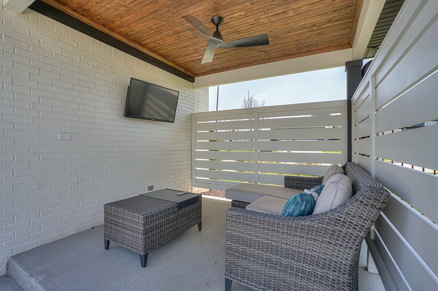 There are multiple private seating and tv spots around the pool