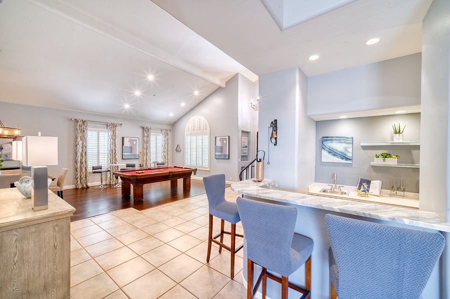 View into a Pool Room from Wet Bar