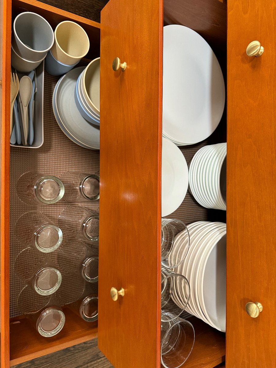 Dishes inside side able in the dining room