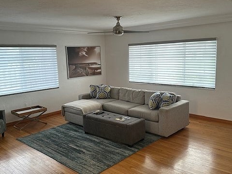 View of living room from dining table