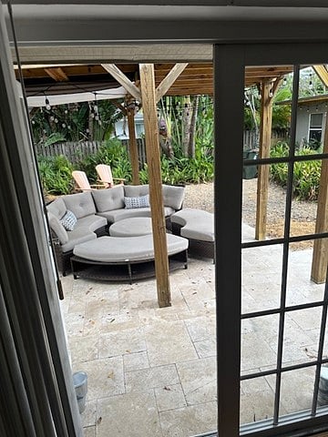 View from Master to covered outside seating - left side of the patio