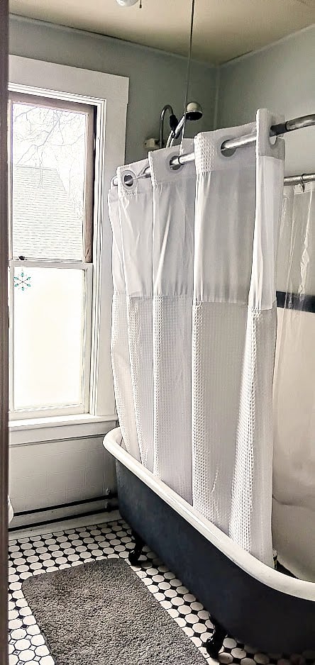 Claw-foot tub (for soaking after a long day!) and shower.