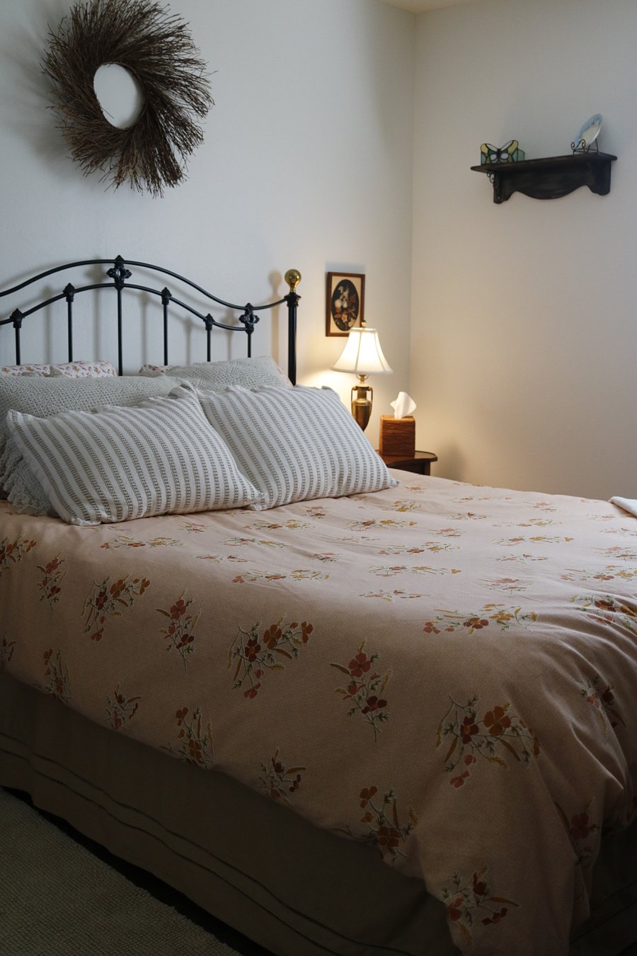 Comfortable bed with down duvet comforter.
