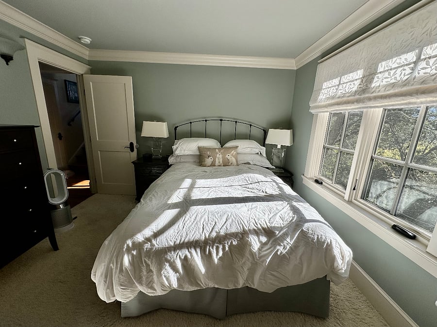 All green outside your window. Private. Custom shades and sham. Black-out shade. RH furniture and lamps. Luxury linens. Luxury carpeting.