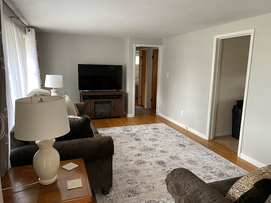 Living Room with Roku TV & electric fireplace