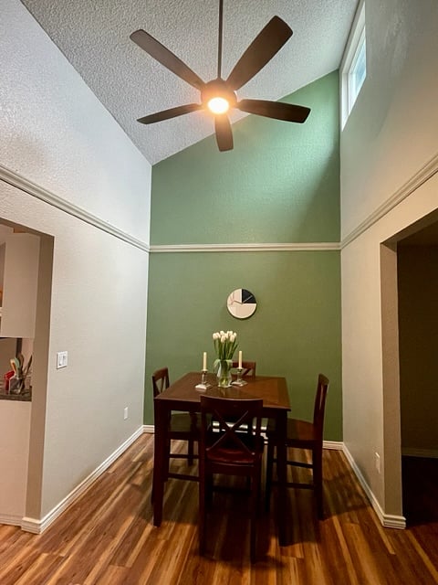 High-top dining table with vaulted ceilings