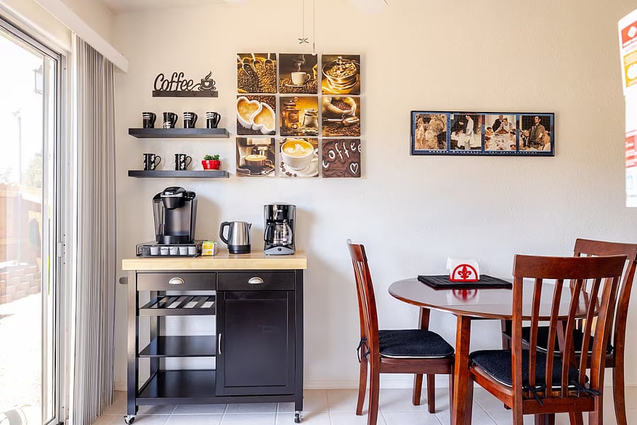Coffee Bar with Keurig and Brewed Coffee and Tea