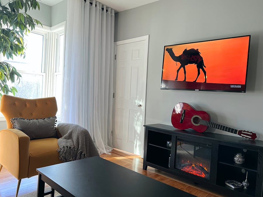 Living Room Smart TV and Fireplace