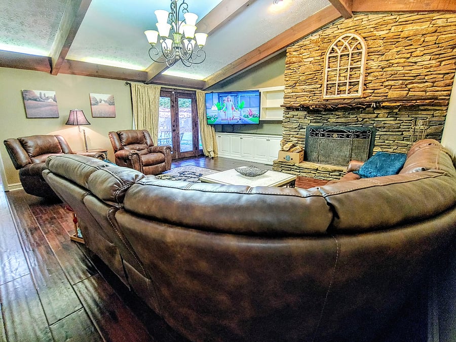Cozy den with fireplace