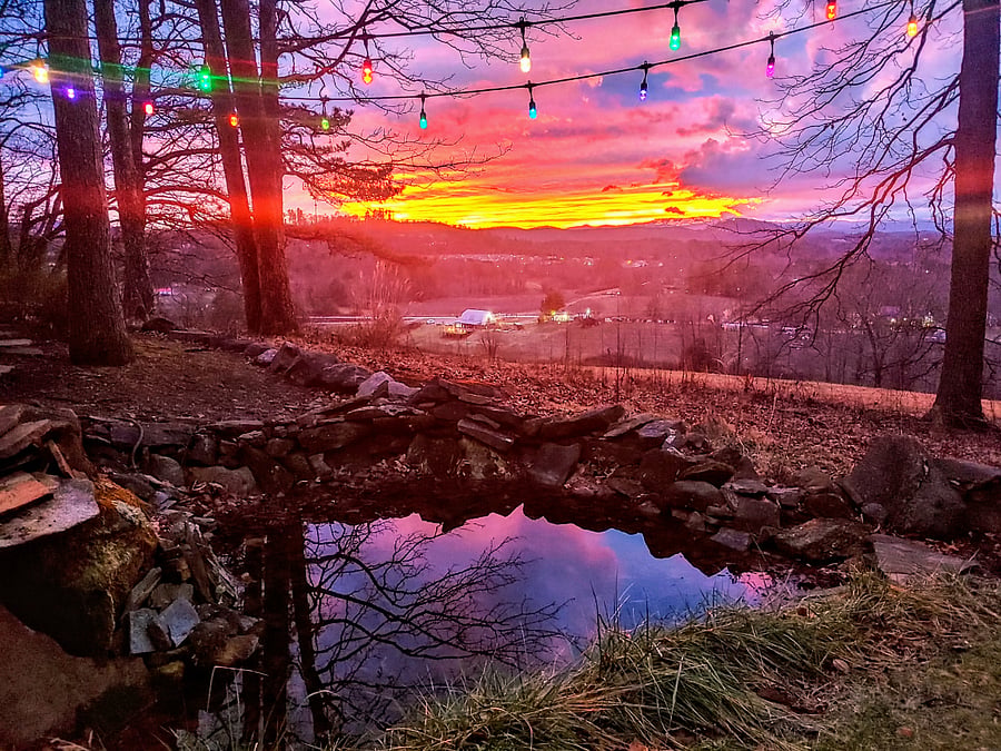 Sunset over the orchards
