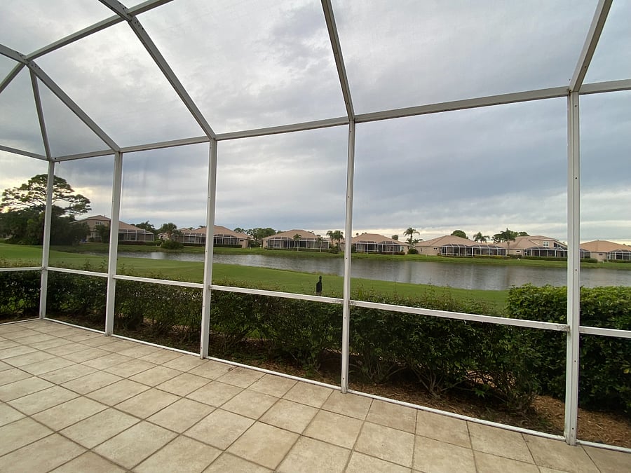 Large Lanai, with Screen and view of golf course and lake