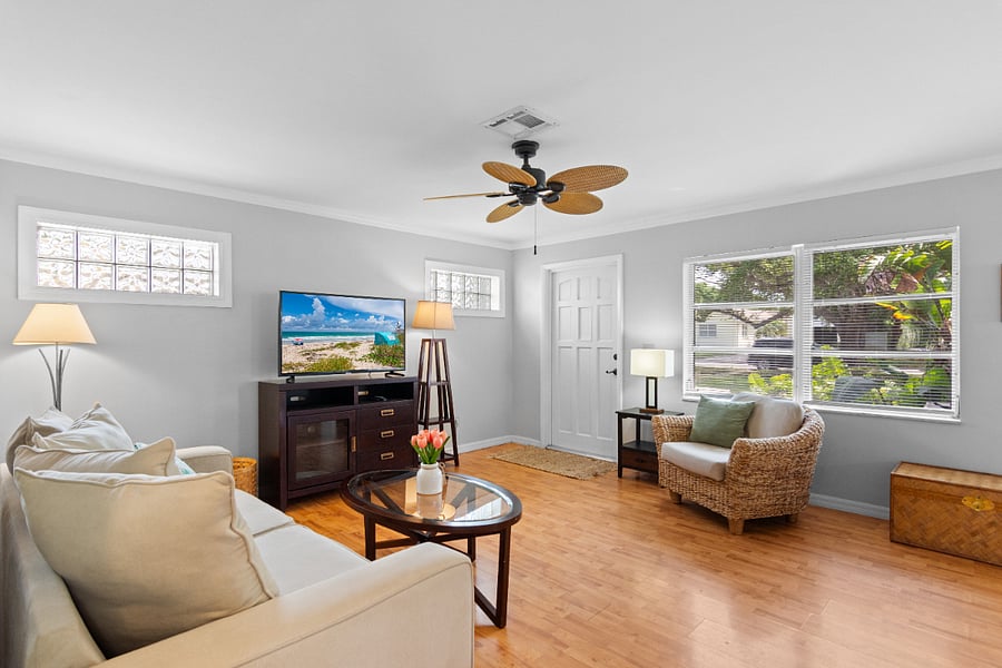Sunny living room with Smart TV