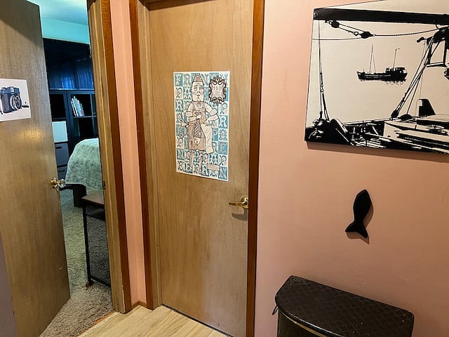 Your bed and bath are adjacent to each other at the back of the house.