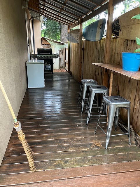 Chest freezer and grill on very private back porch.als