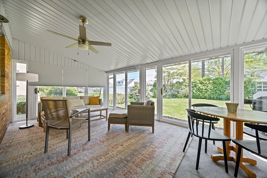 Sunroom: 3 season room showing backyard