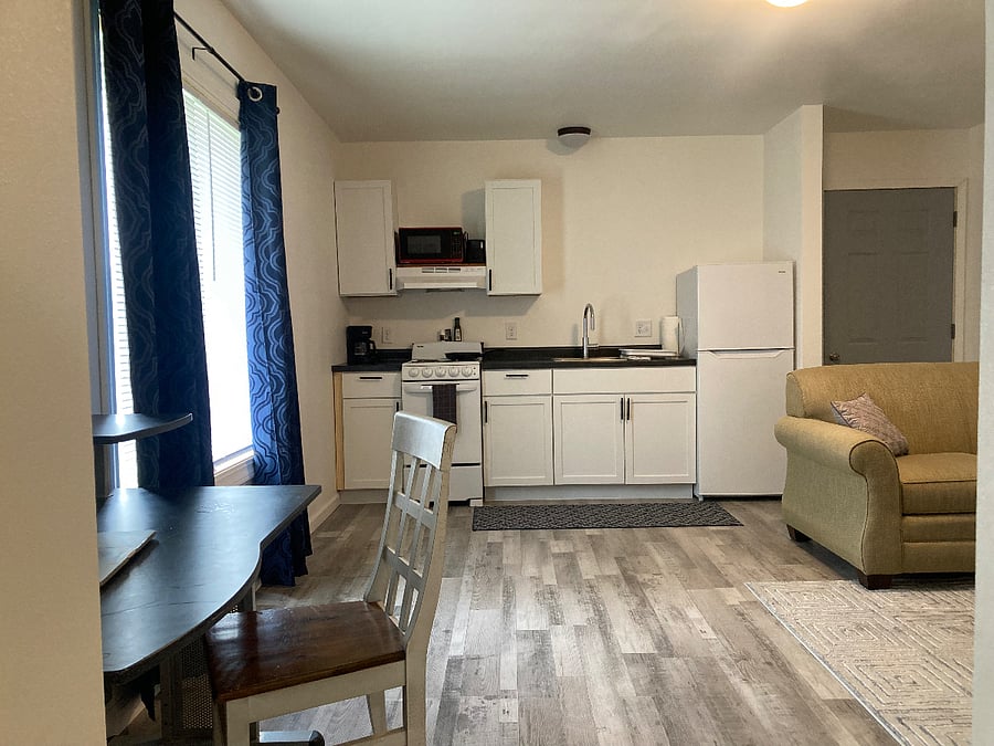 A cozy workspace (with an outlet!) and your kitchen