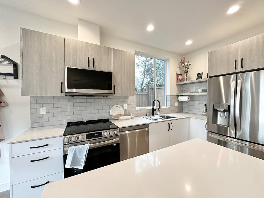 Kitchen Island from Pottery Barn and Samsung Appliances