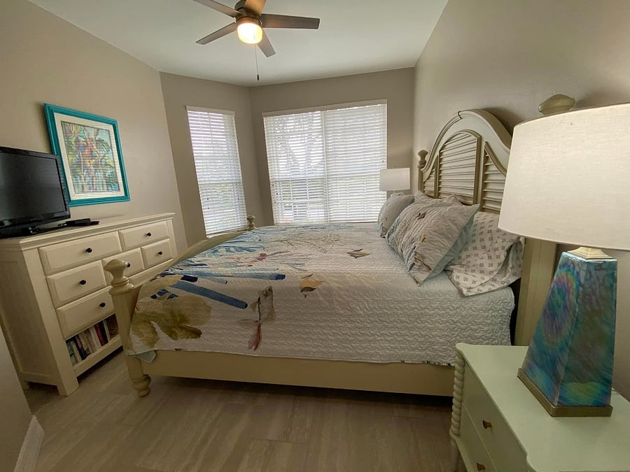 Second Bedroom is a king size Bed, and your own TV. I call this the Jimmy Buffet bedroom.