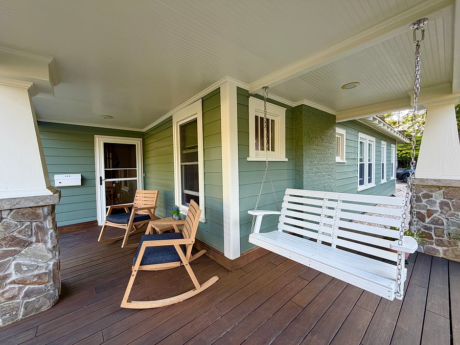 The inviting porch is a great place to relax