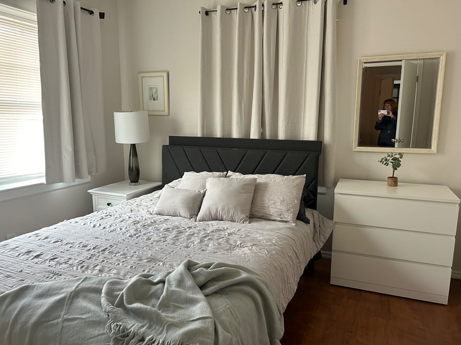 New bedding, quiet private space with blinds and room darkening drapes
